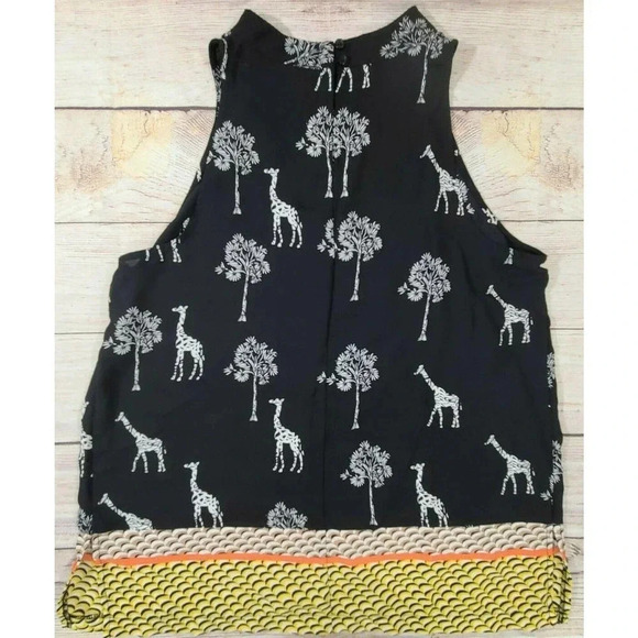 Worthington Women's Sleeveless Top Blouse Size Medium Giraffe Trees Semi-Sheer - Picture 2 of 4